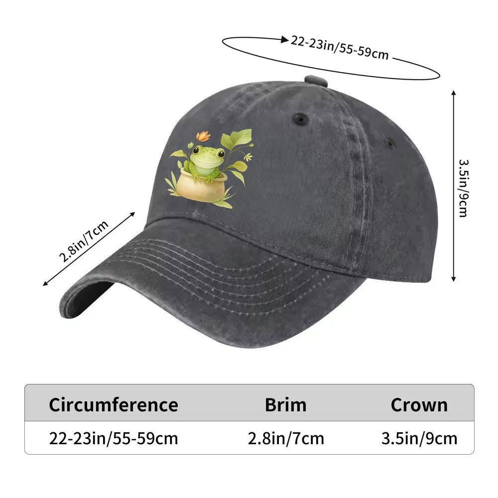 Cute Cartoon Frog Print Washed Denim Baseball Cap Adjustable Casual Sun Hat