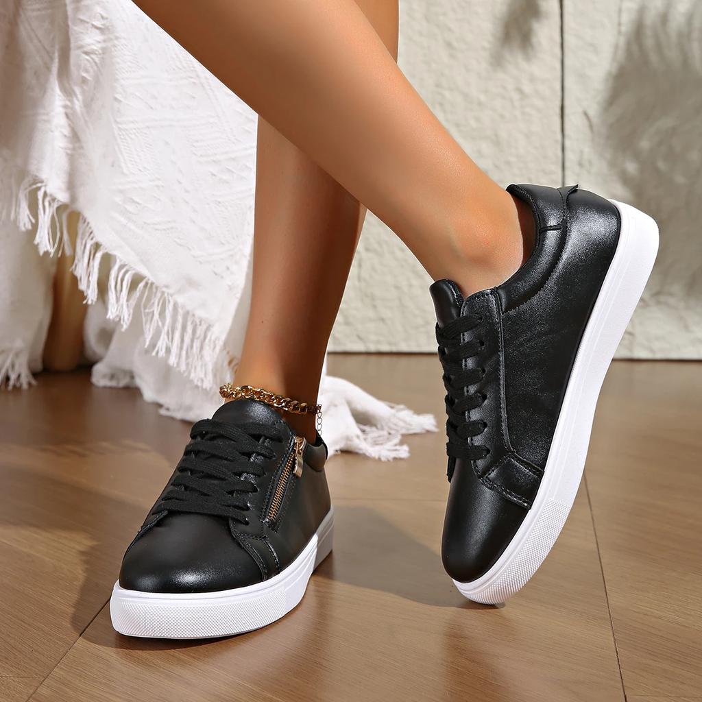 Nye Kvinners Glidelås Sneakers Fritidssko Høy Kvalitet Dame Ballerinaer Vår Høst Lavsko Jenter Hvite Sko Damesko