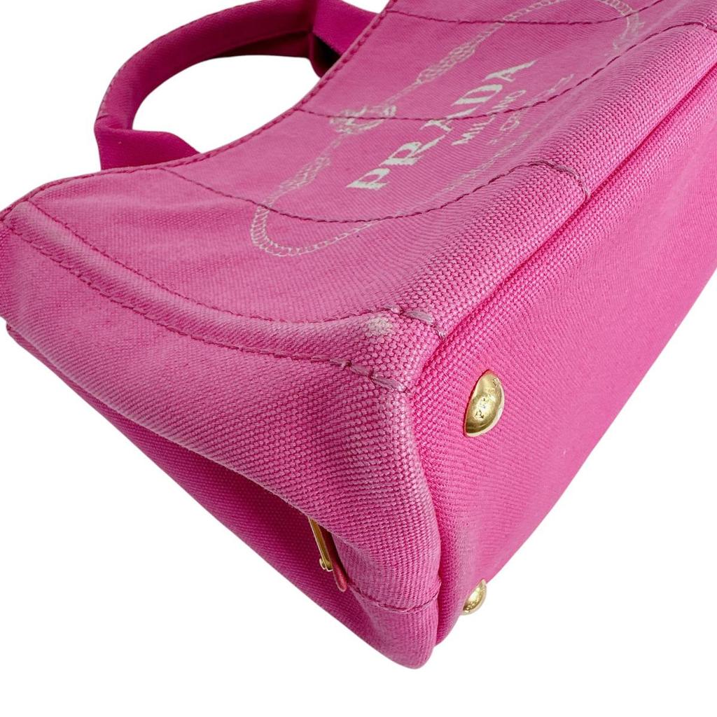 Prada Canvas Canapa Tote Bag Denim Pink Women BN2439 Used
