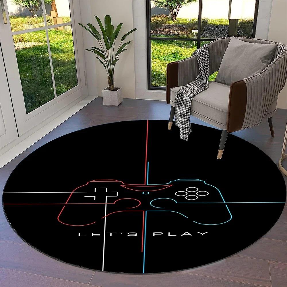 Game Gamer Gamepad Cartoon Round Carpet Rug for Living Room Bedroom Child Playroom Chair Decor,Pet Area Rug Non-slip Floor Mat