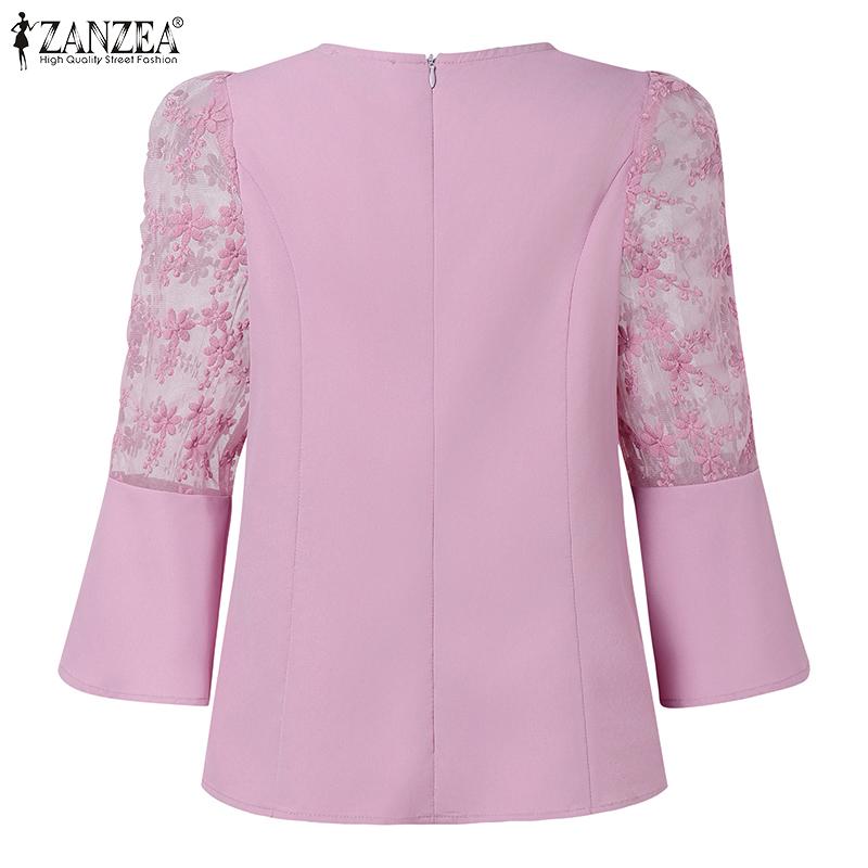 ZANZEA Damen Freizeitbluse mit Spitzen-Patchwork, 3/4-Ärmeln und lockerem Schnitt