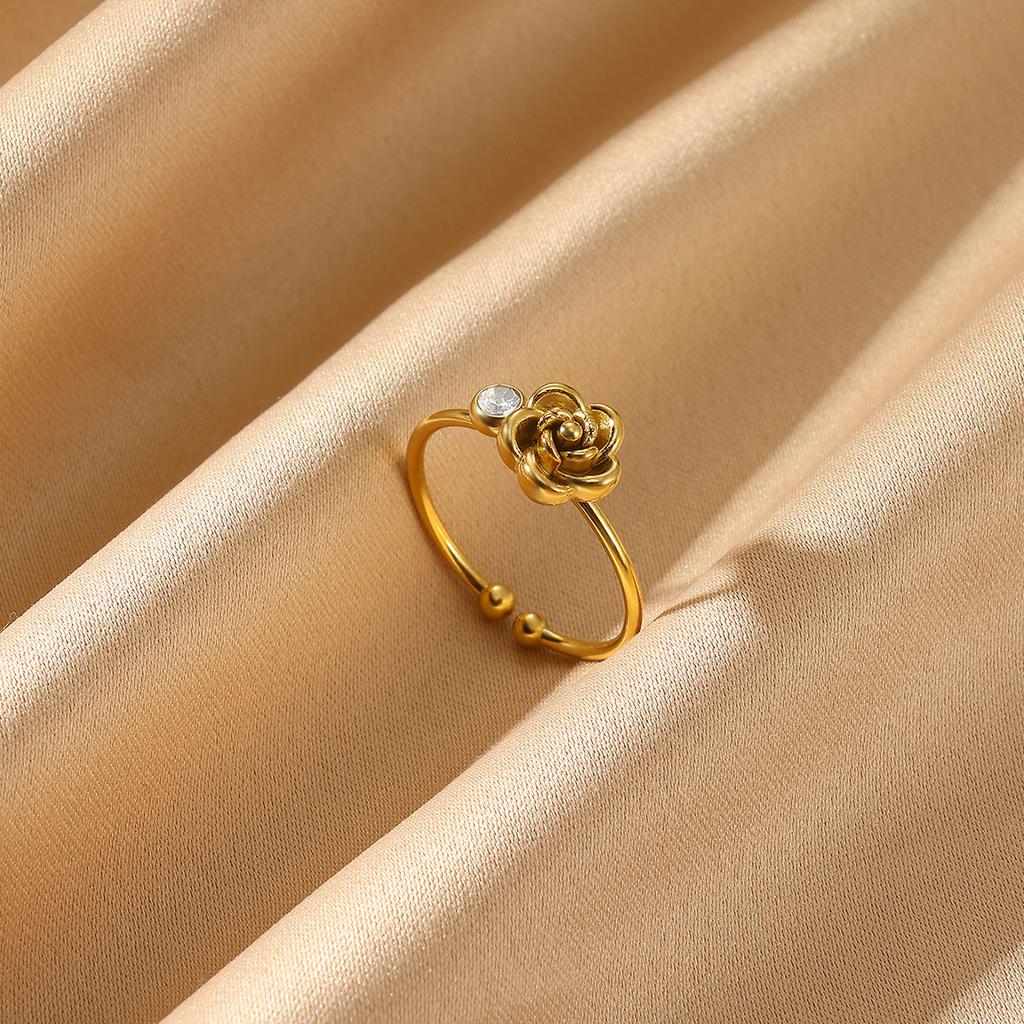 Mini Gold Color Opening Rings Cute Women Zirconia Imitation Pearl Anillos Flower Stainless Steel Ring Romantic Proposal Jewelry