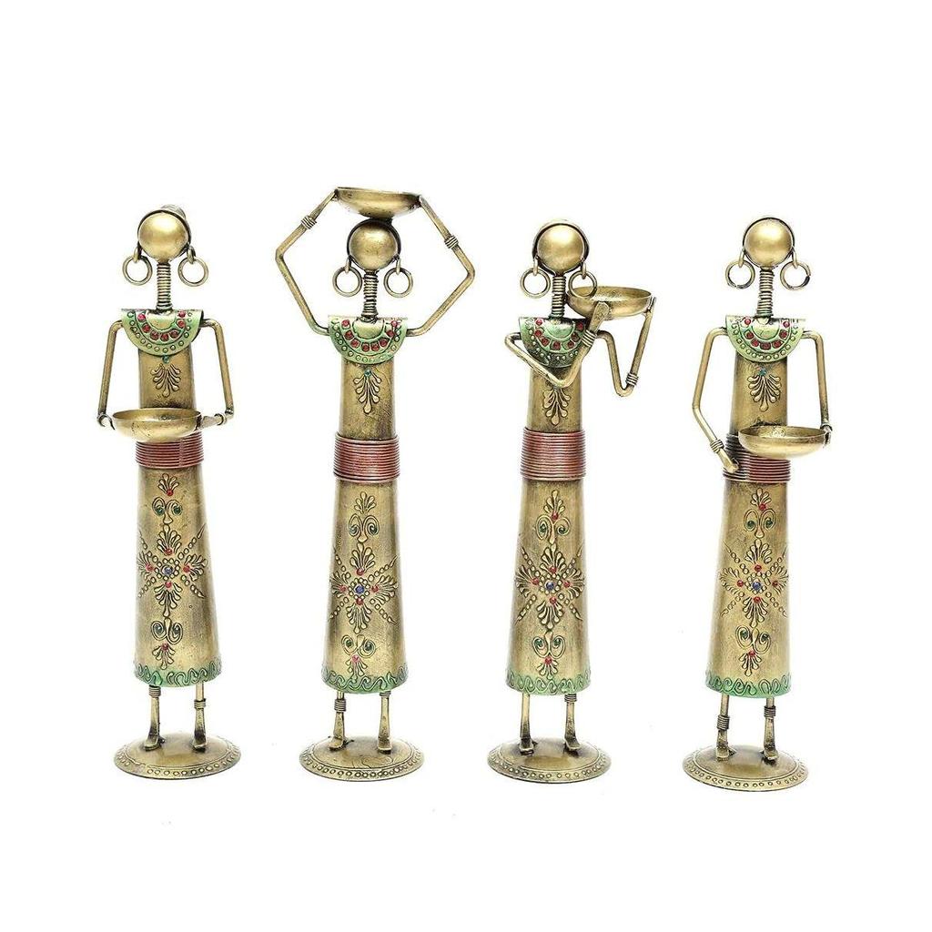 Metal Wrought Iron Tribal Lady Worker showpieces Ladies Doll Figurine Statue Decorative Items Show Pieces for Home Decor