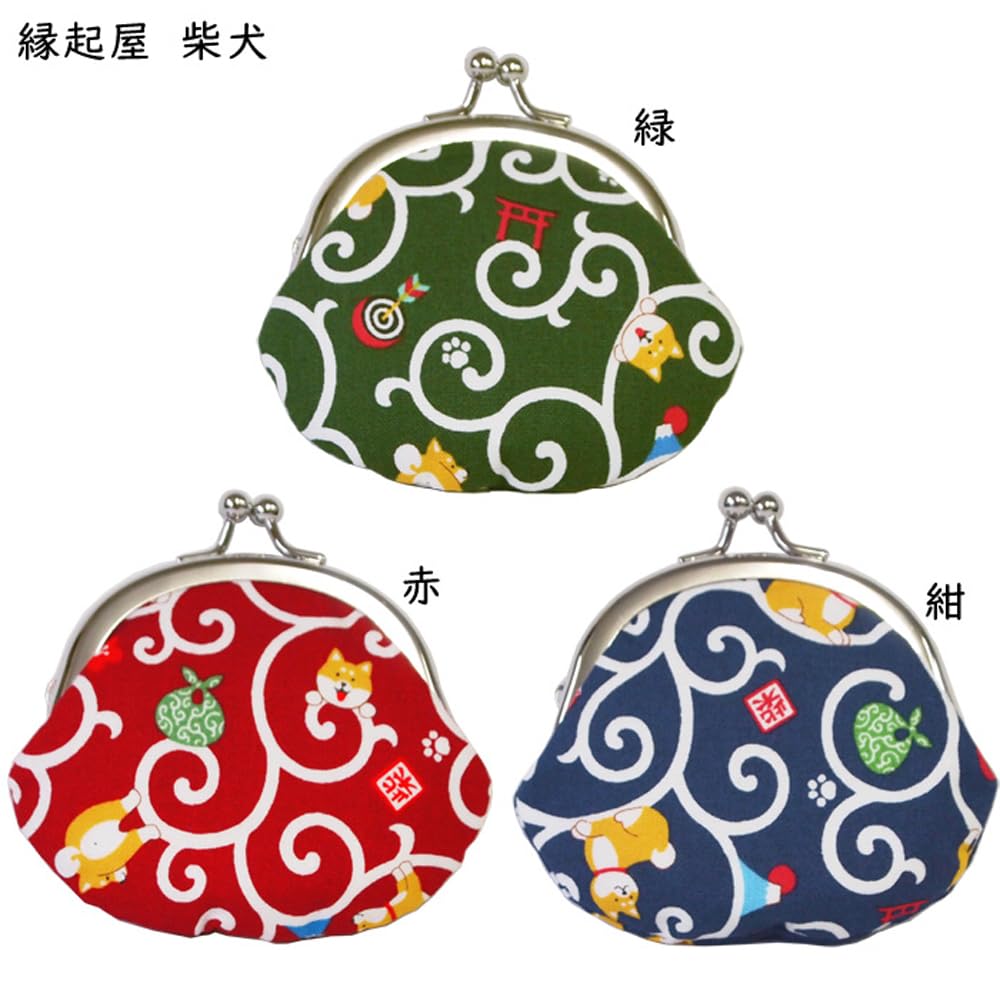 Made in Coin Purse with Shiba Inu Cotton Arabesque x Navy Enkiya Kyosuke, Japan, Design, Design, 8.5 9.5 cm, 2.6 inches, Blue,