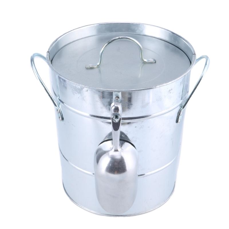 

Round Beverage Tub with Shovel and Lid Double Handle Ice Bucket Metal Drink Coolers Champagnes Bucket Easy to Carrys серебряный