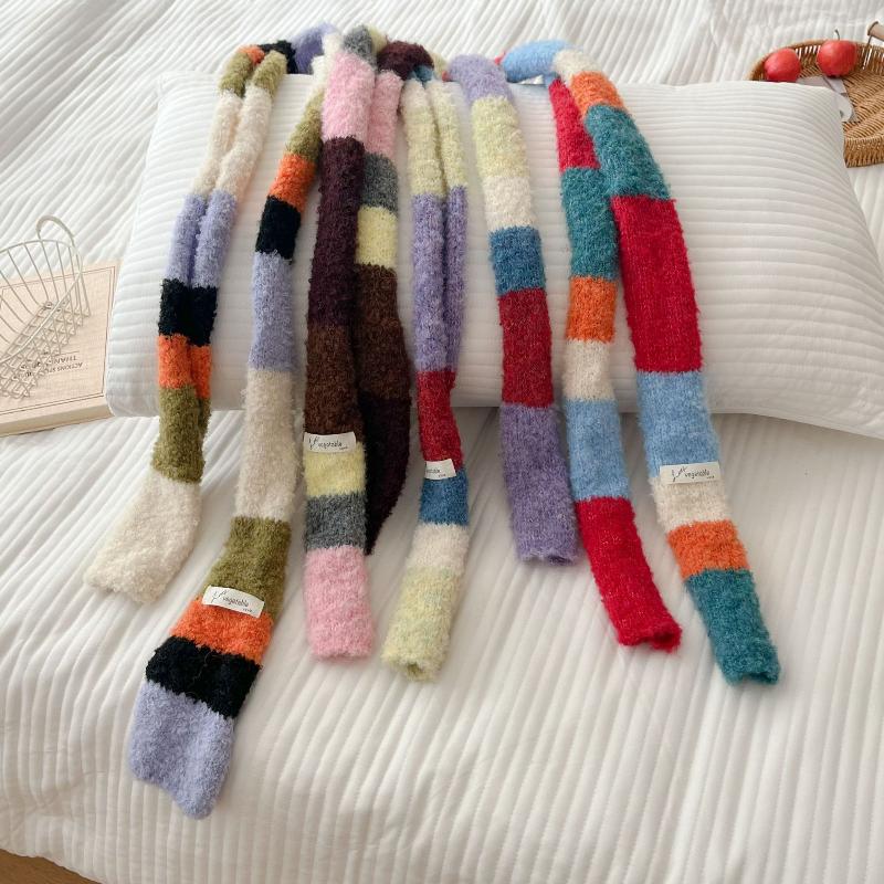 Women'S Thin Narrow Long Colorful Striped Scarf Autumn And Winter New Design Hot Girl All-Match Decorative Scarf