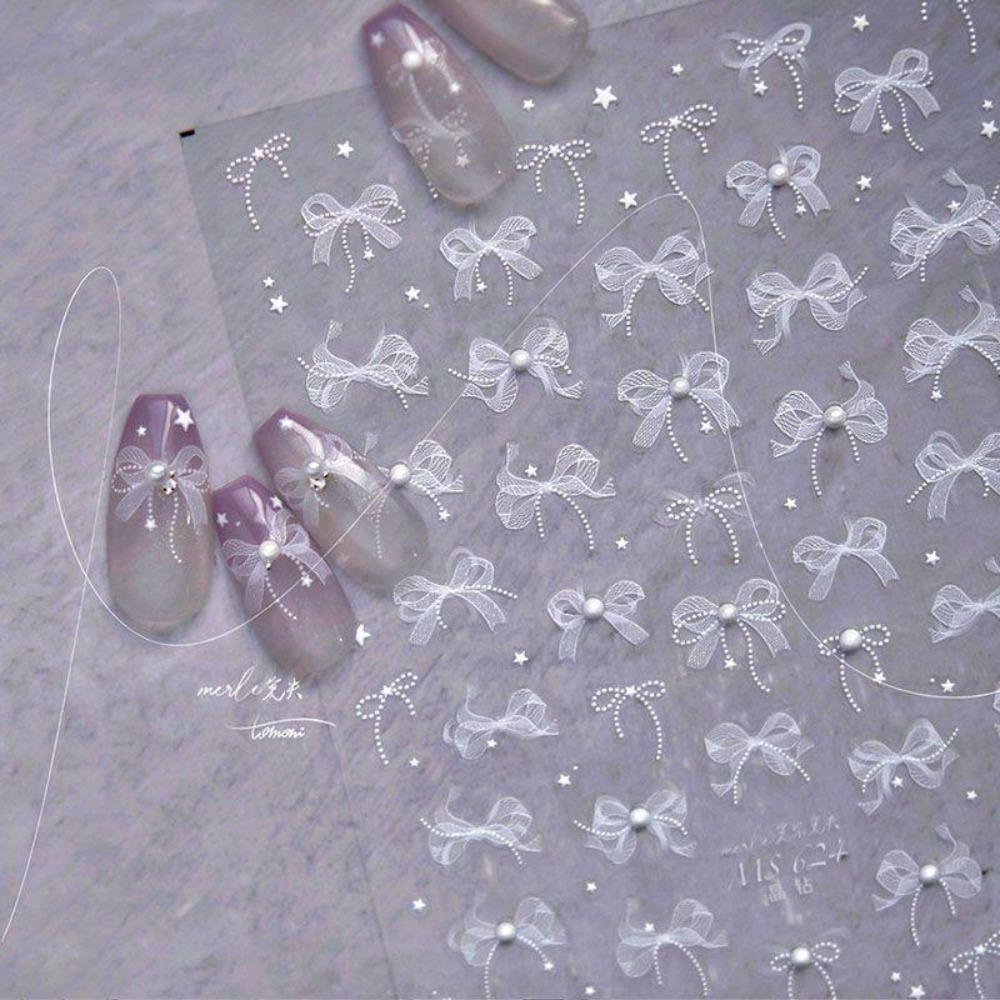 Ruban Nœud Nœud Papillon Décalcomanies pour Ongles Design en Relief Dentelle Décoration d'Ongles Accessoire de Manucure