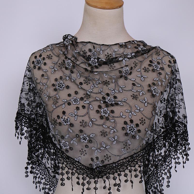Women Lace Scarf for Tassel Triangle Scarf Sheer Floral Scarves Shawl