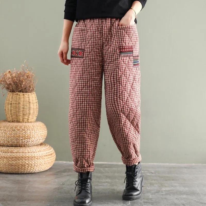 Women's Winter Loose-Fit Thickened Harem Pants Warm and Casual Pants for Middle-Aged Moms
