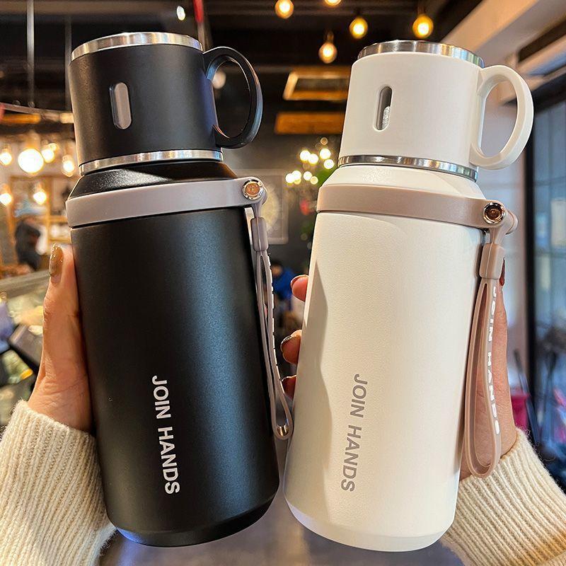 Stainless Steel Insulated Cup Sports Water Bottle Portable for Going Out Car Handle Bowl Lid Water Cup