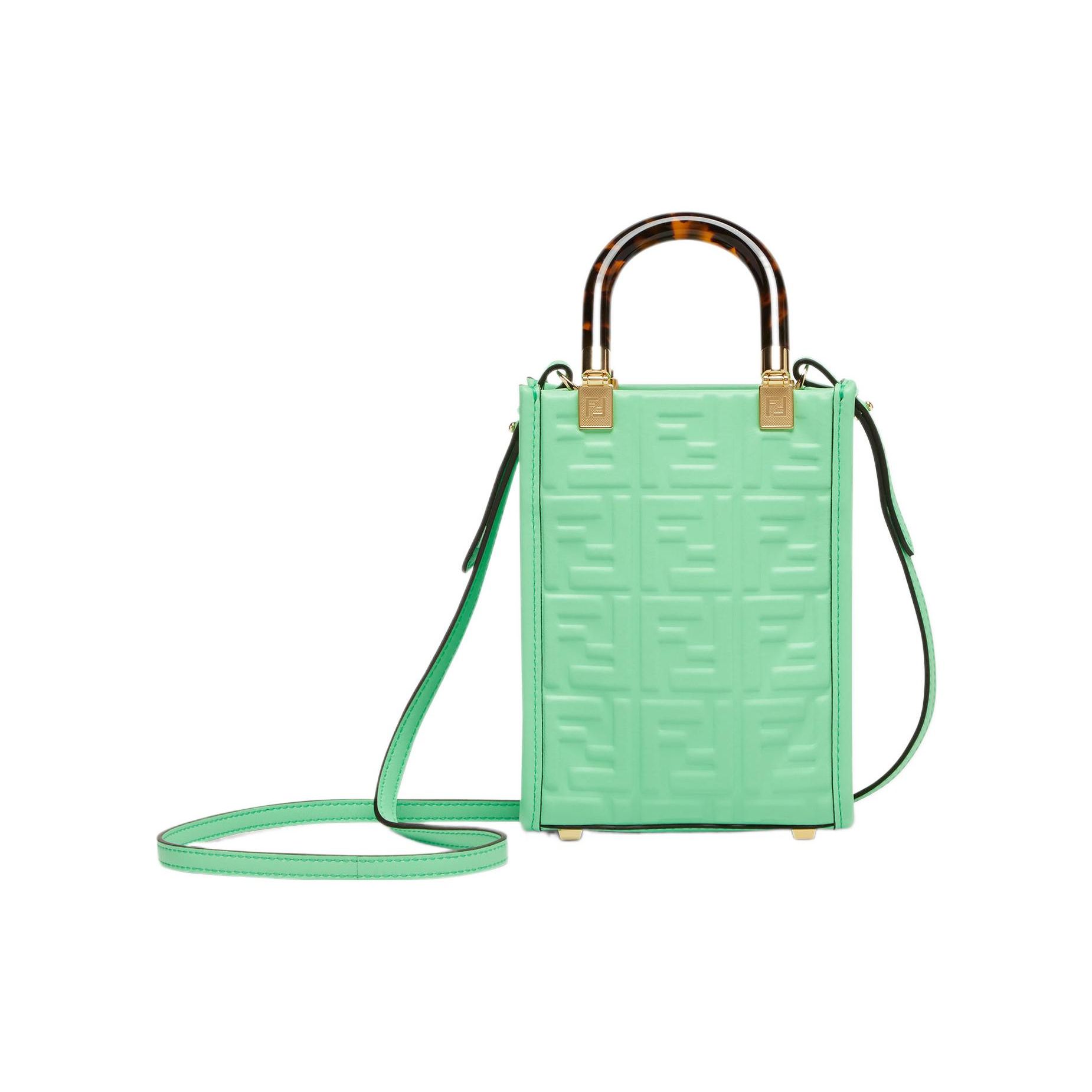

Fendi Sunshine Gold Finish 3D Texture FF Pattern Calfskin Mini Handheld Shoulder Crossbody Bag Women bags Green 8BS051-AMCI-F1K3D Basic Set (Bag+Dust Bag)