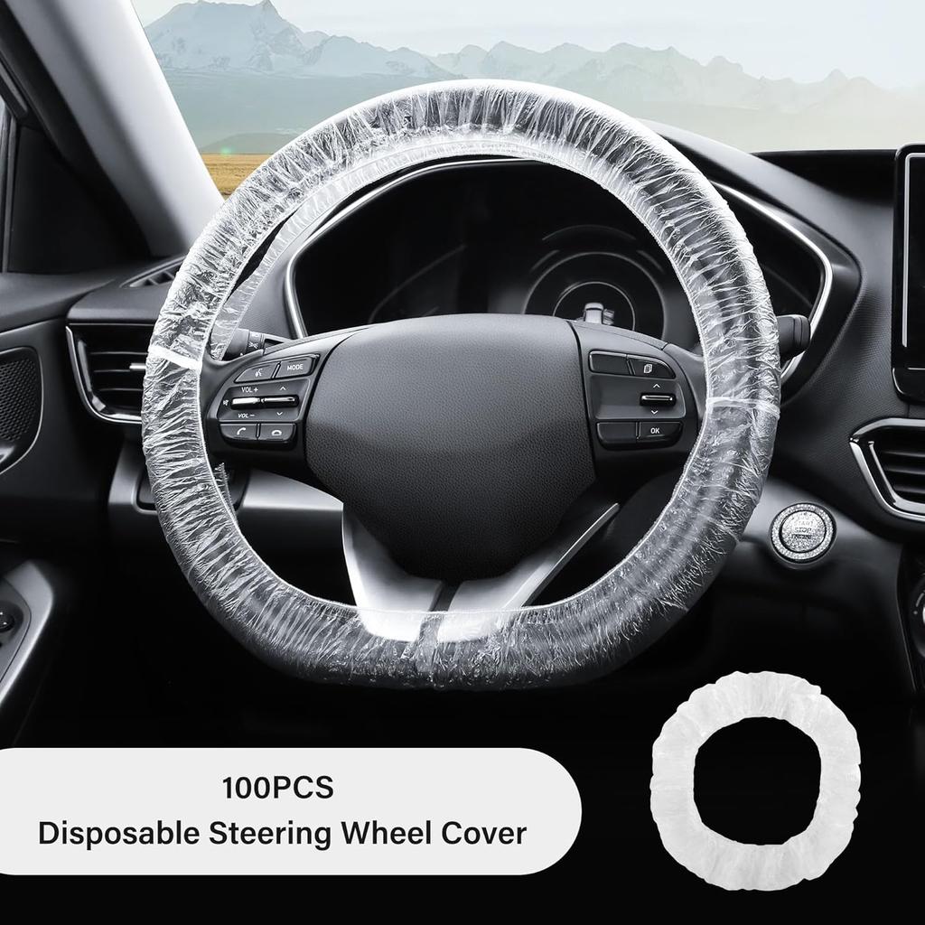 100PCS Disposable Steering Wheel Covers,Disposable Steering Wheel Protector with Elastic for Avoiding Scuffs & Scratches,Universal Car Steering Wheel