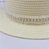 Summer small eaves straw weaving flat top flat eaves lace pearl bead grass hat sunscreen travel Internet celebrity women's Xiaoxiang style