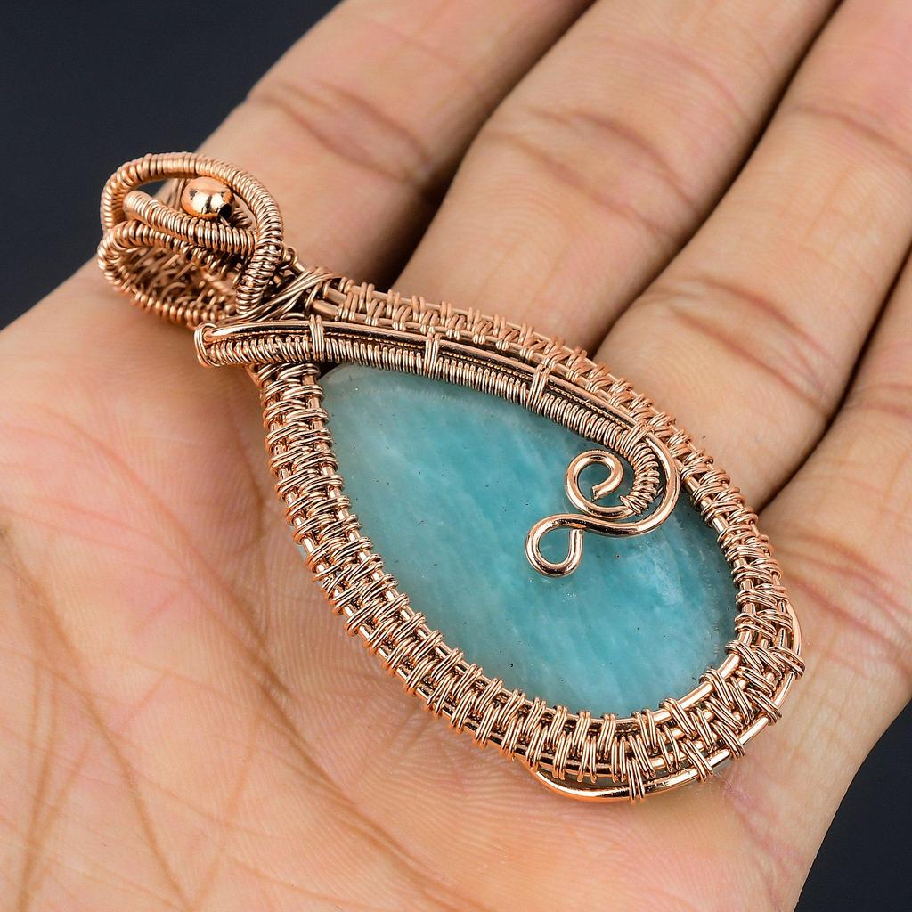 Amazonite Pendant, 999 Copper Wire Wrapped Pendant Handmade Gemstone Jewelry, Gifts For Wife Brand New Pendant
