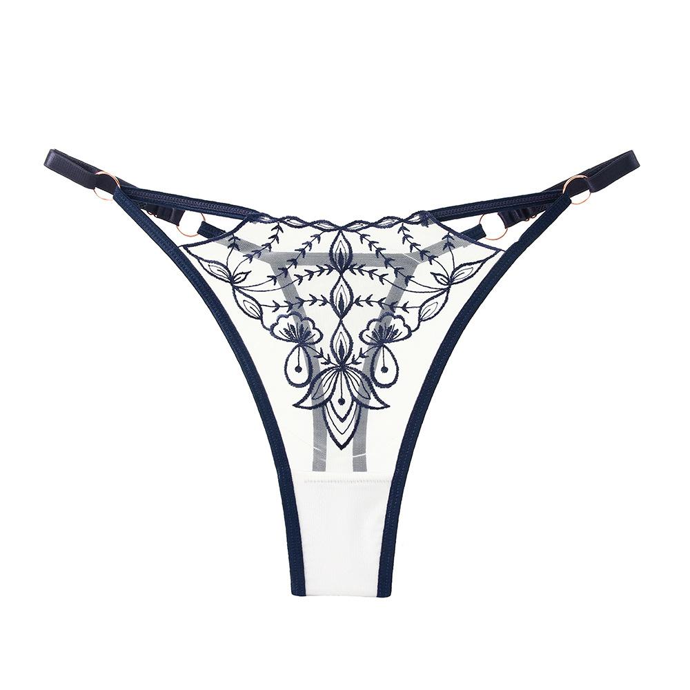French Celebrity Heavy Industry Embroidery Sexy Panties Women's Delicate Mesh Comfortable Cotton Crotch Hollow Temptation Thong Large Size