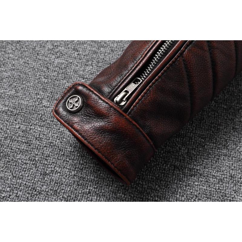 Giacca in pelle da uomo vintage di Stones, taglia cinese, rosso-marrone, primo strato, in vera pelle di mucca, giacche da motociclista, abbigliamento da uomo