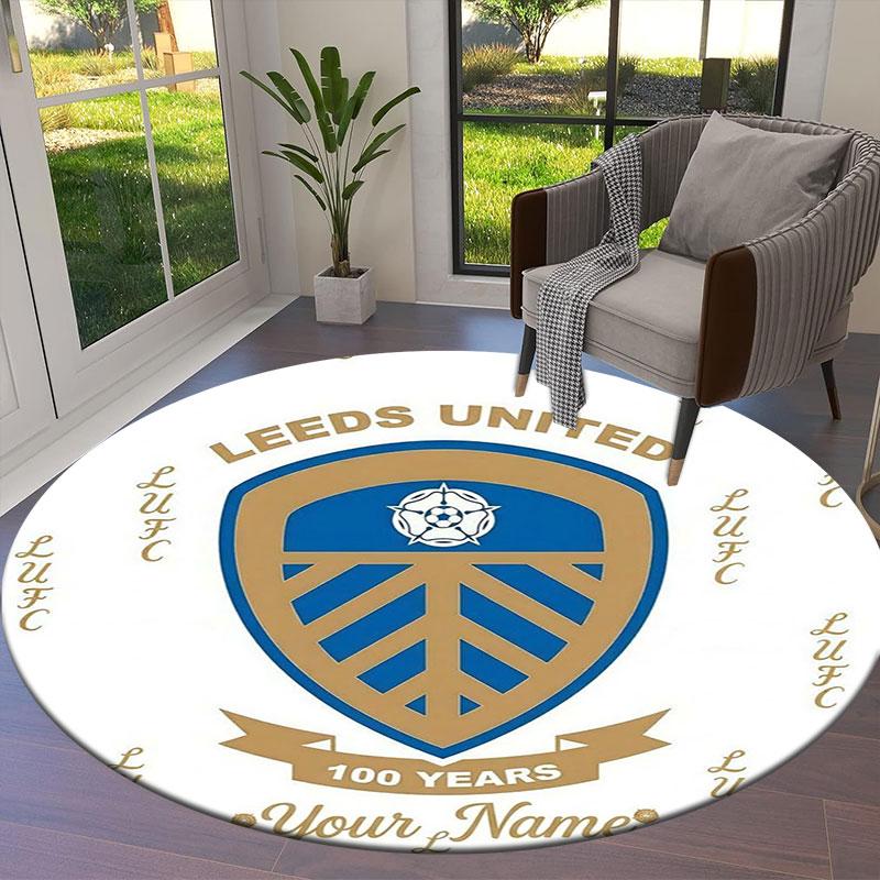 Leeds United Custom Name Round Area Rug,Carpet Rug for Living Room Bedroom Sofa Playroom Decor,Non-slip Floor Mat