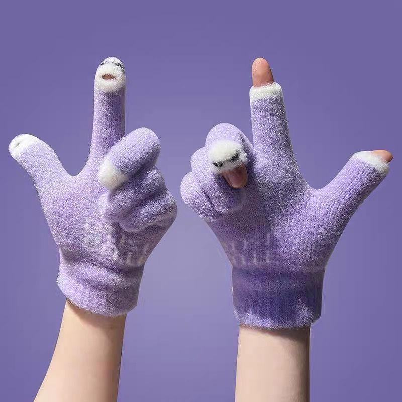 Fashionable Women S Gloves Cute Yarn Knitted Versatile Cartoon Gloves