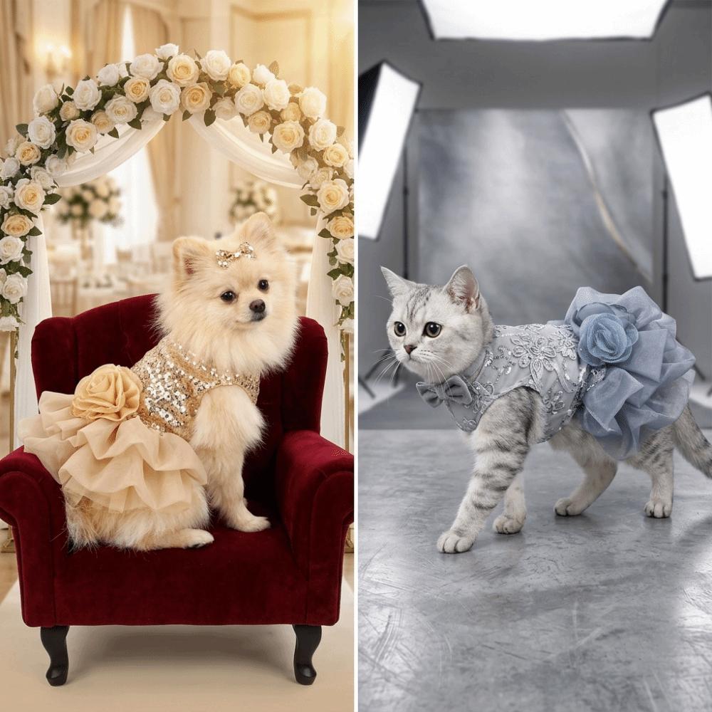 

Bubble Skirt Cut Pet Dress Sequined Detail Pet Outfit Cute Style Dog Dress Summer Outdoor XS золотий