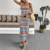 2025 New Casual Vacation Style Color Embroidered Striped Tube Top Fashion Foreign Style Dress