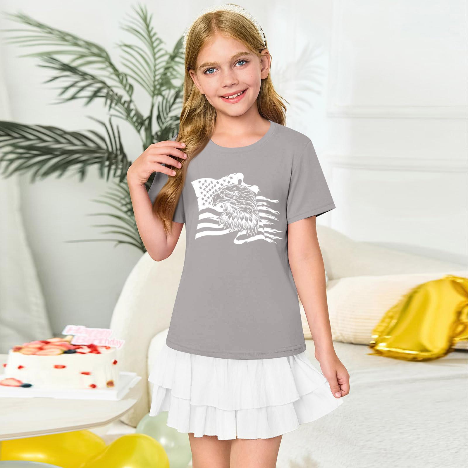 Girls  Round Neck Short Sleeve Printed Casual Short Sleeve 140
