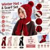 Lace Trim Integrated Winter Set Windproof Earflaps Winter Hat Soft Knitted Hat Scarf Set  For Girls