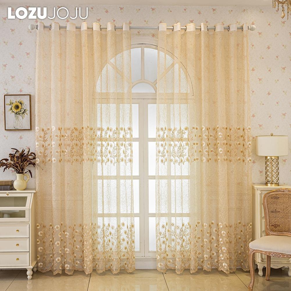 1 Stück LOZUJOJU Ländliche Blumenstickerei Transparente Vorhänge, Wellen-Spitzen-Netz-Fenstervorhänge für Wohnzimmer Schlafzimmer Balkonfenster Heimdekoration