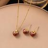 Vintage Wine Red Enamel Drip Oil Heart Stud Earrings for Women Exquisit Earrings Pendant Necklace Set Fashion Charm Jewelry Gift