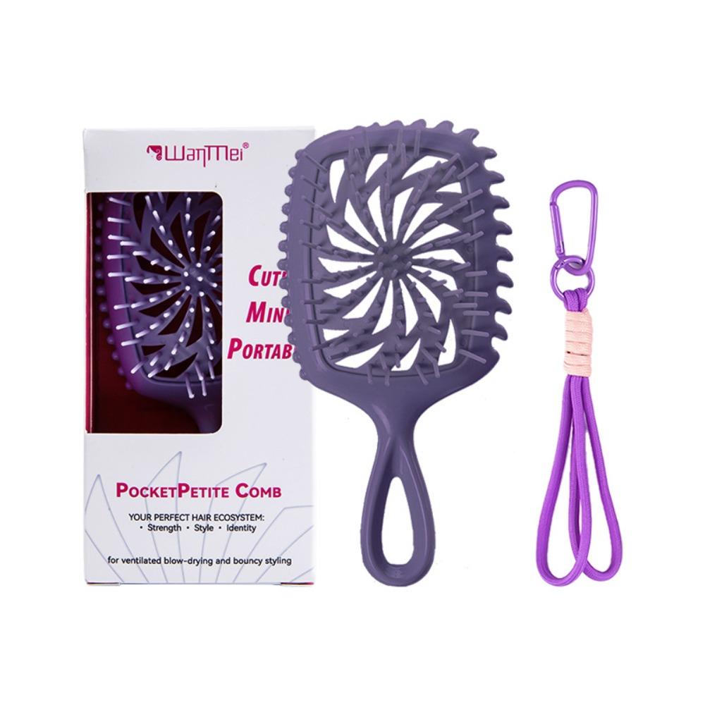 Mini Fluffy Hair Comb with Lanyard Hollow Scalp Massage Comb Multifunctional Anti-static Styling Comb Hair Styling Tools темно-фиолетового