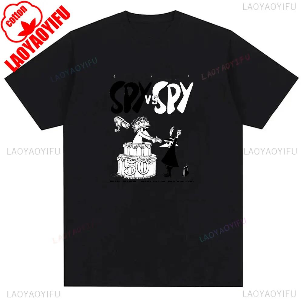 Retro 80s Spy Vs Spy Cartoon Graphic Cotton T Shirt Mens Summer Crew Neck Funny Humorous Vintage Style Fashion Print Tee Shirt