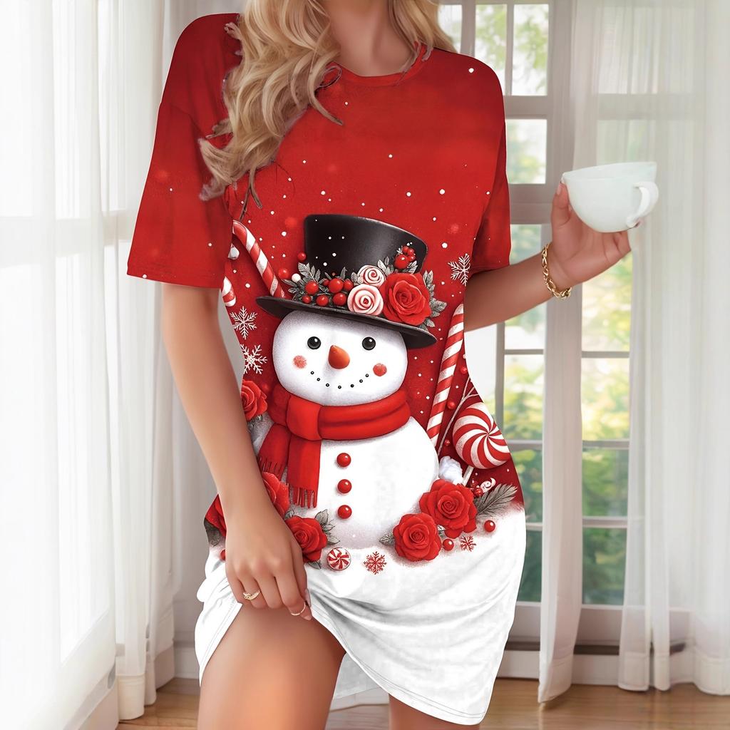 Elegante Dames Korte Mouw Mode 3D Print Midi Jurk Grote Maten Strandkleding
