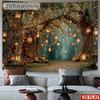 2D Flat Banner 1 Set of Psychedelic Forest Fairy Light String Banner - Magic Tree Background Cloth with Lanterns and Flowers