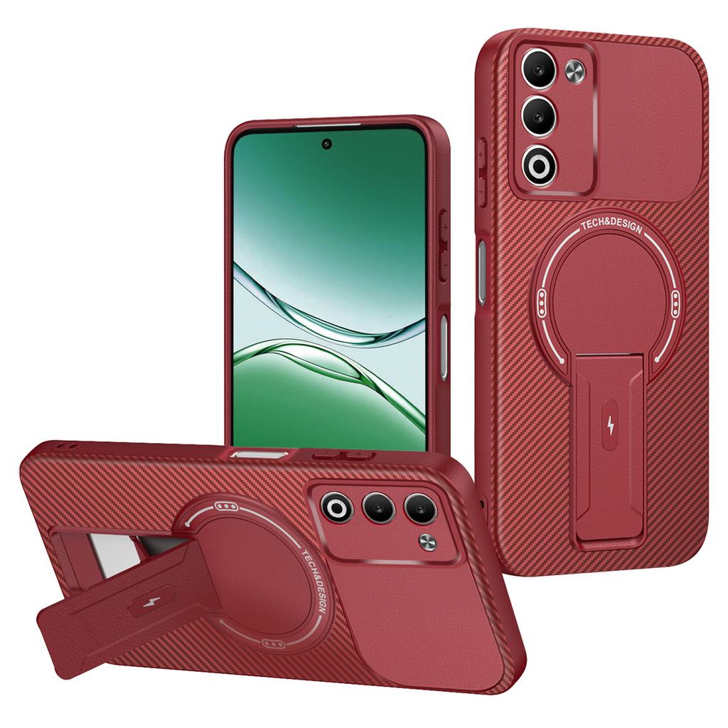 For Oppo A5 5G Case Arbon Fiber Texture PC+TPU Phone Cover with Kickstand