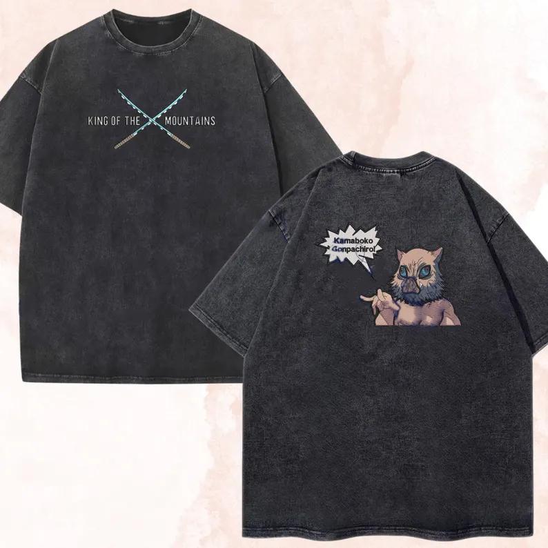Hashibira Inosuke Printed Tee Anime Demon Slayer Clothing Men Women Retro Washed T-shirts Short Sleeve Tshirt Harajuku T Shirt