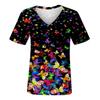 Womens Summer Tops Casual V Neck Flower Print Short Sleeve  Basic T-Shirt
