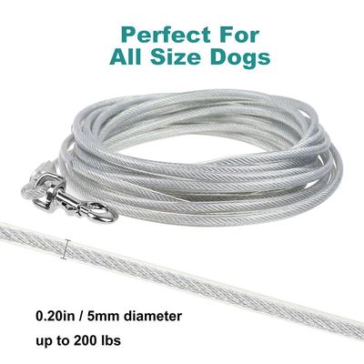 Dog Tie Out Cable Galvanized Steel Wire Pet Leash with PVC Coating Chew Proof Lead for Large Dogs Pets Dog Yard Camping Outdoors