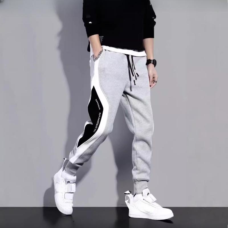 

Мужские осенне-зимние теплые повседневные черные длинные брюки на флисовой подкладке в стиле колор-блок, спортивные штаны, свободные брюки с манжетами 4XL светло-серый