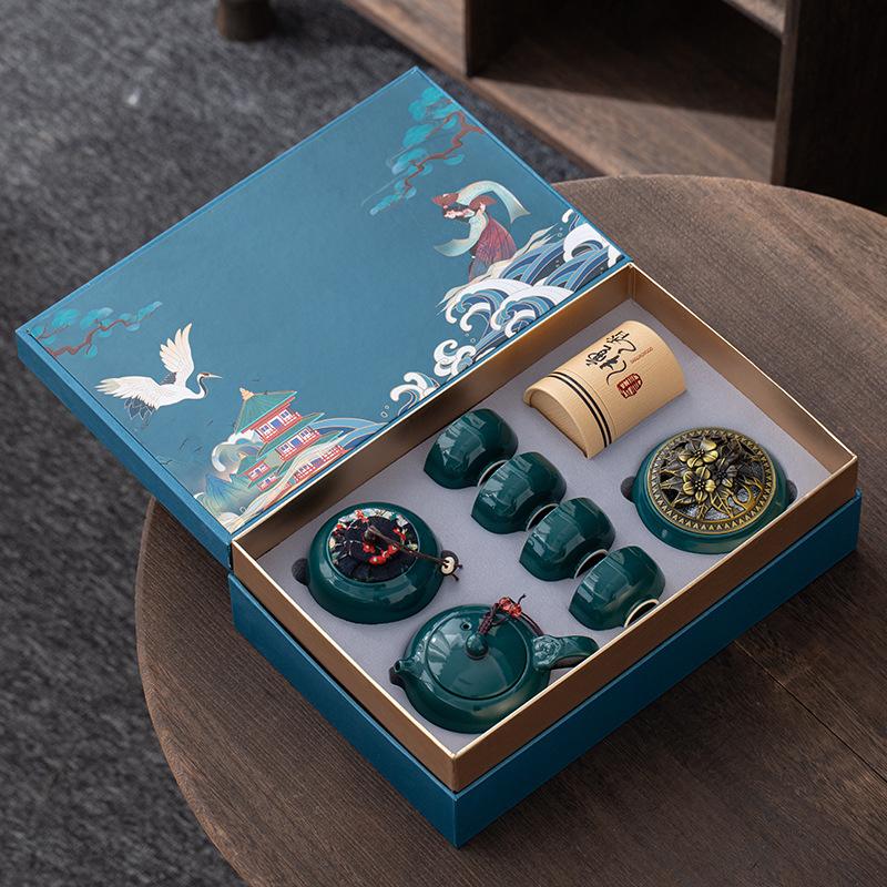 Retro Guochaofeng Kung Fu Ceramic Tea Set Gift Box Company Opens with Gifts To Give Customers Thank You Gifts