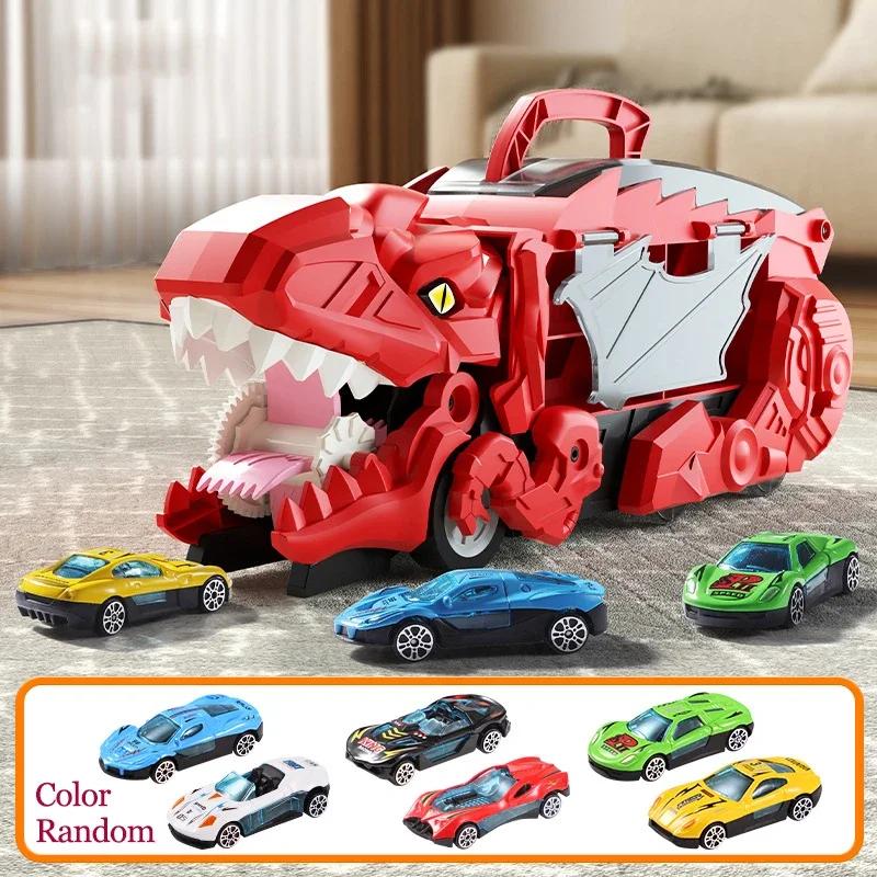 Non-Toxic New Kids Alloy Dinosaur Transport Car Toy Large Inertial Car Carrier Truck Pull Back Vehicle Animal Return Cage Game Holiday Gif
