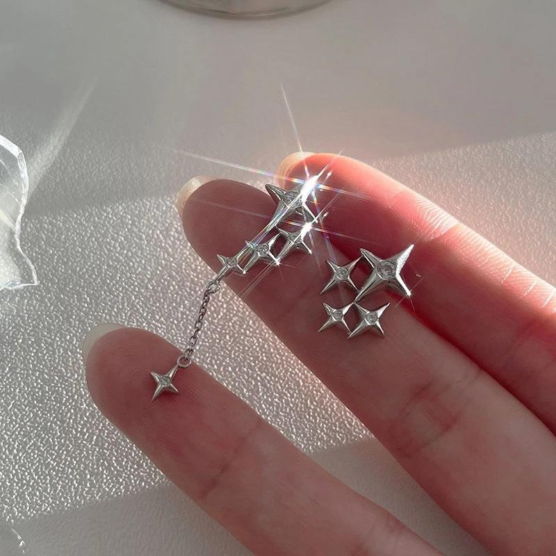 foxanry Prevence alergie Stříbrné náušnice pro ženy Trend Elegantní Sladké Kreativní Asymetrické hvězdné Zirkonové šperky pro nevěstu