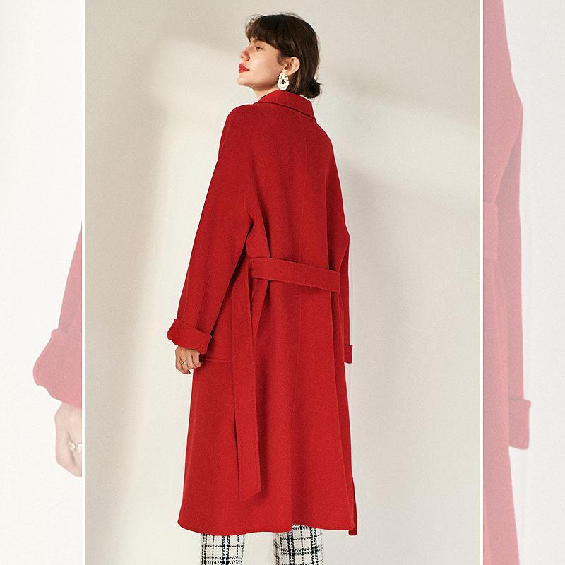 Medium and Long Double-sided Cashmere Coat for Women's Autumn and Winter New High-end Wedding Red Woolen Coat