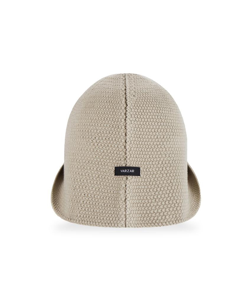 Bajal Va Patch Wide Brim Knit Bucket Hat Beige