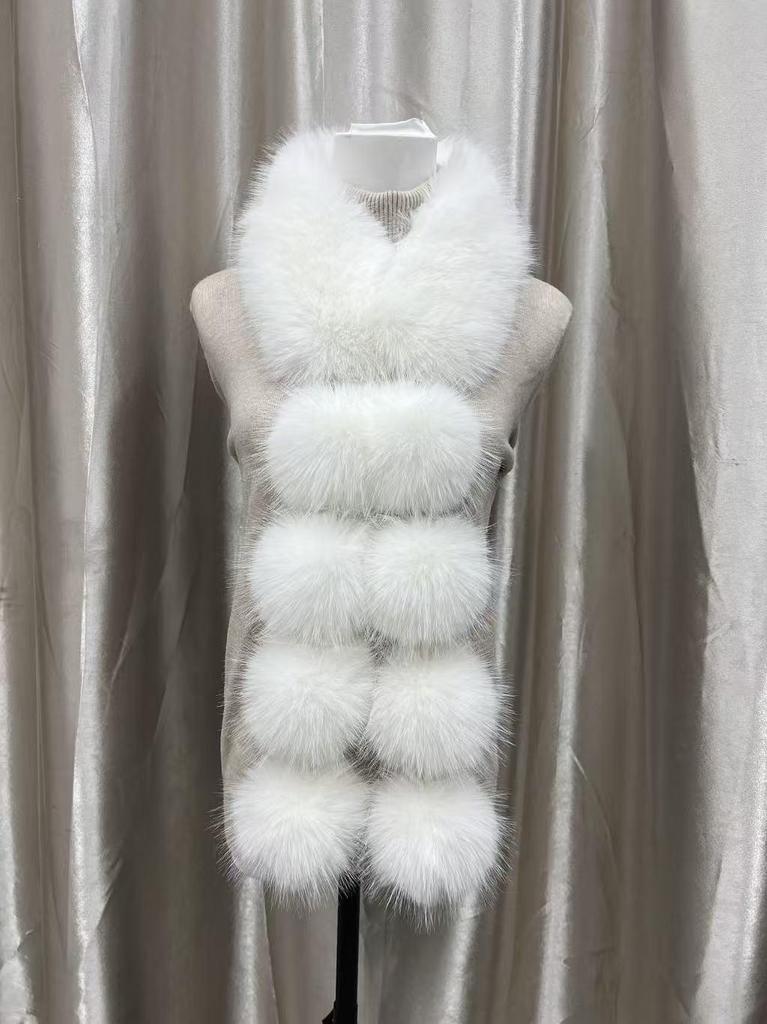 Magnetic Faux Fox Fur Scarf with Pom-Poms - Double-Sided Plush Shawl for Autumn/Winter.
