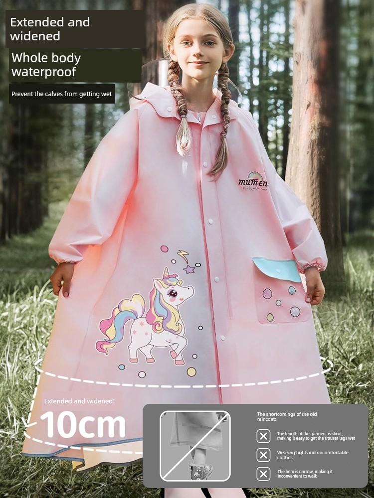 Children's Raincoat with Backpack Space for School, Thickened and Lengthened, Full-Body Waterproof, Suitable for Kindergarten and Elementary School