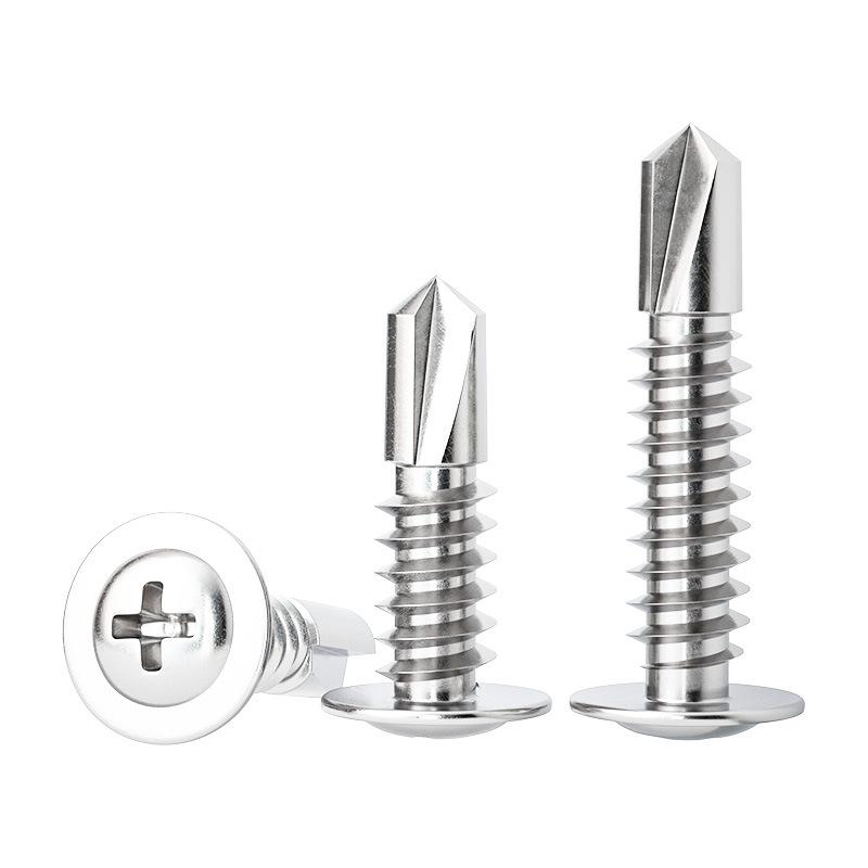 30pcs of 410 Stainless Steel Large Flat Head Self-Drilling Screws, Cross Large Flat Head Drill Iron Dovetail Screws, Available In Three Lengths: 1.3cm