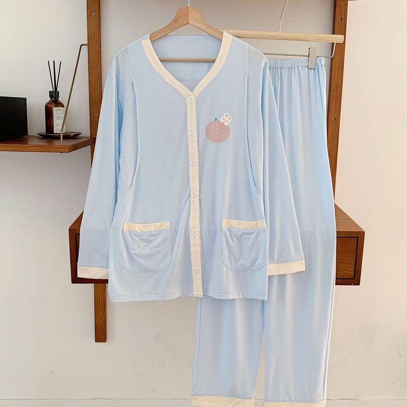 

Женская модель пижамы для кормления грудью, комплект, летняя тонкая секция, одежда для отдыха на месяц, свободная повседневная домашняя одежда, однотонная одежда для сна 2XL