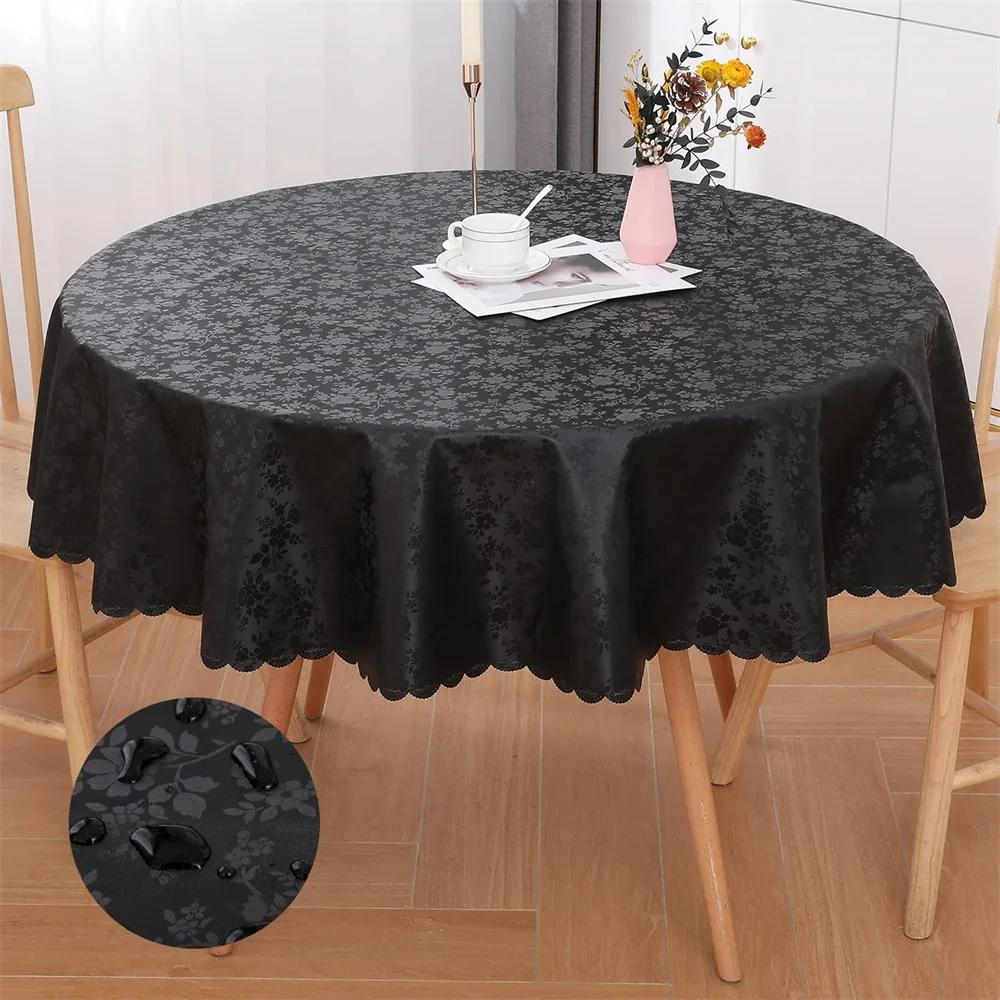 Kitinjoy Round Vinyl Tablecloth 100% Waterproof Rectangle Table Cloth Tables Wipeable Table Cover For Kitchen Dinner Party Decor