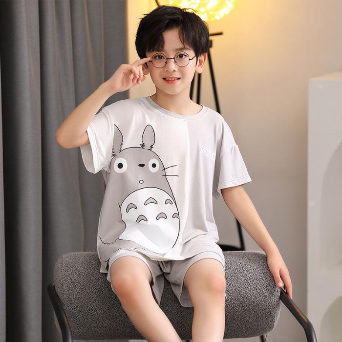 Boys' Summer Modal Pajamas - Cute Cartoon Short-Sleeve Set