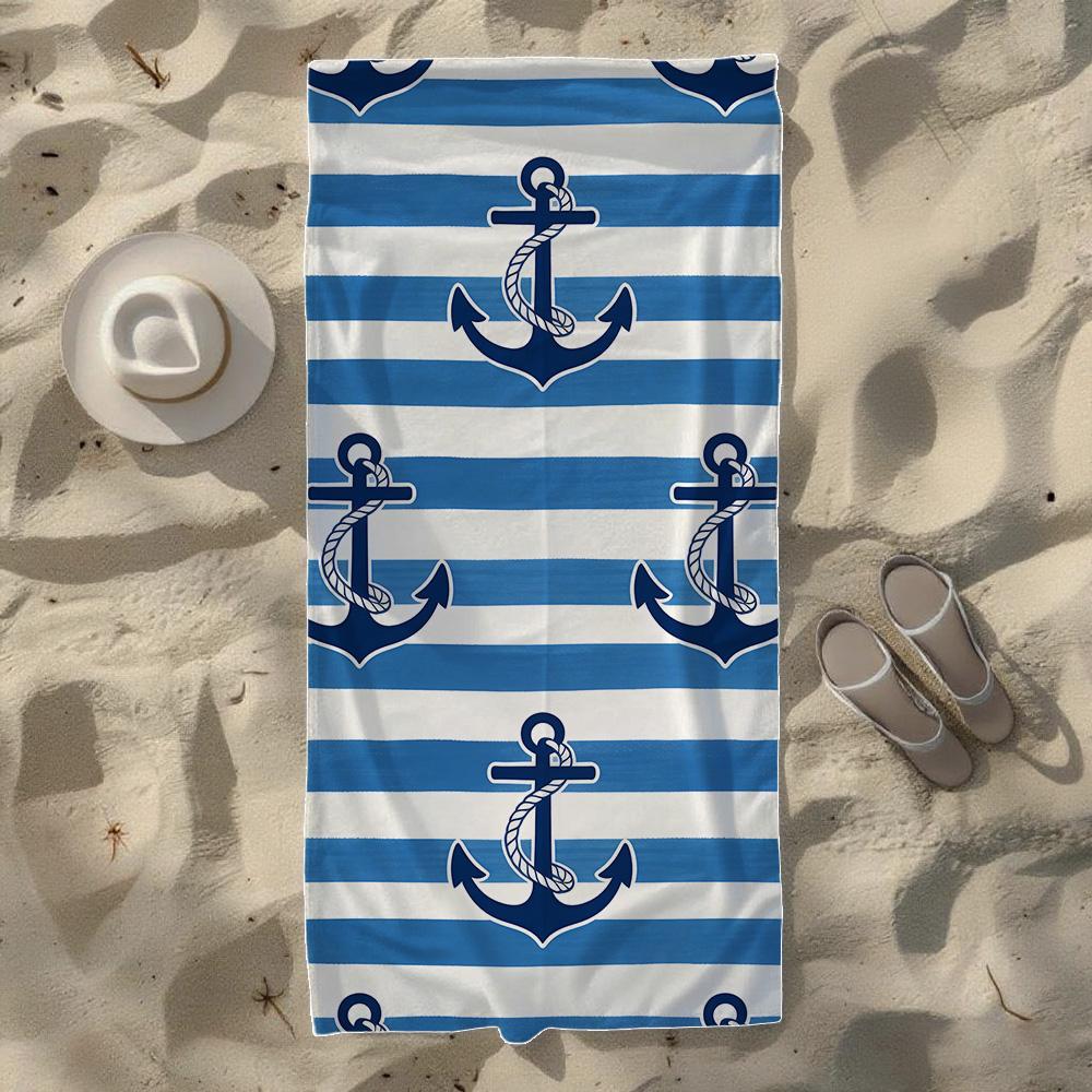 Minimalist Anchor Stripe Pattern Beach Towel, Soft Quick-Drying, Perfect For Portable Outdoor Travel, Camping And Summer Beach