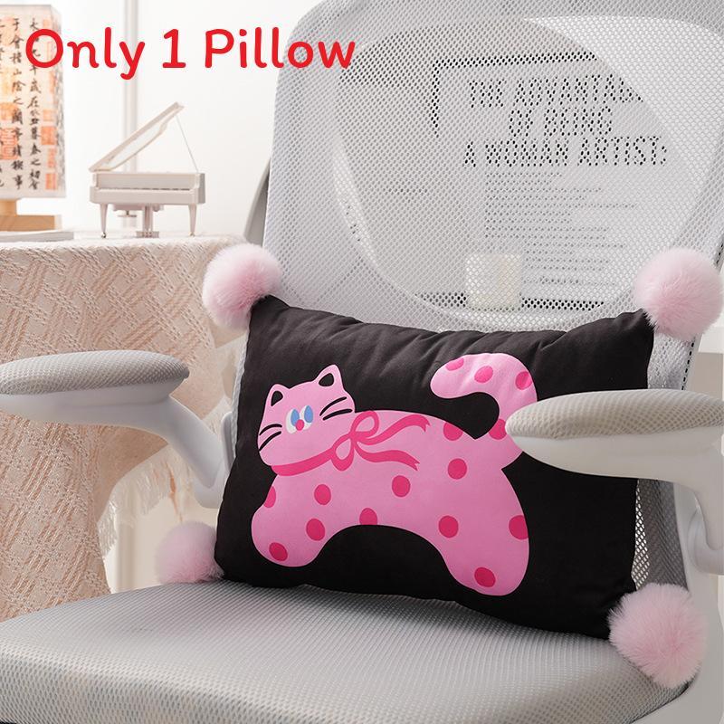 Cartoon Cat Plush Pillow With Pink Dutch Velvet Cover For Home Office Comfort